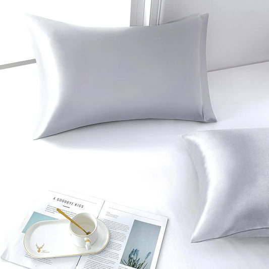 Kit 2 Federe in Raso Anticrespo  (grigio chiaro) — Premium plus